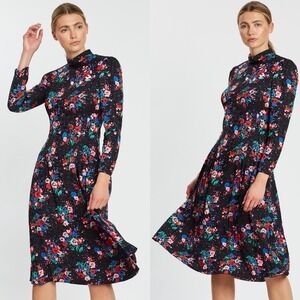 Marc Jacobs The 40s Long Sleeve Midi Dress Floral Print Beaded Sequin Size 10